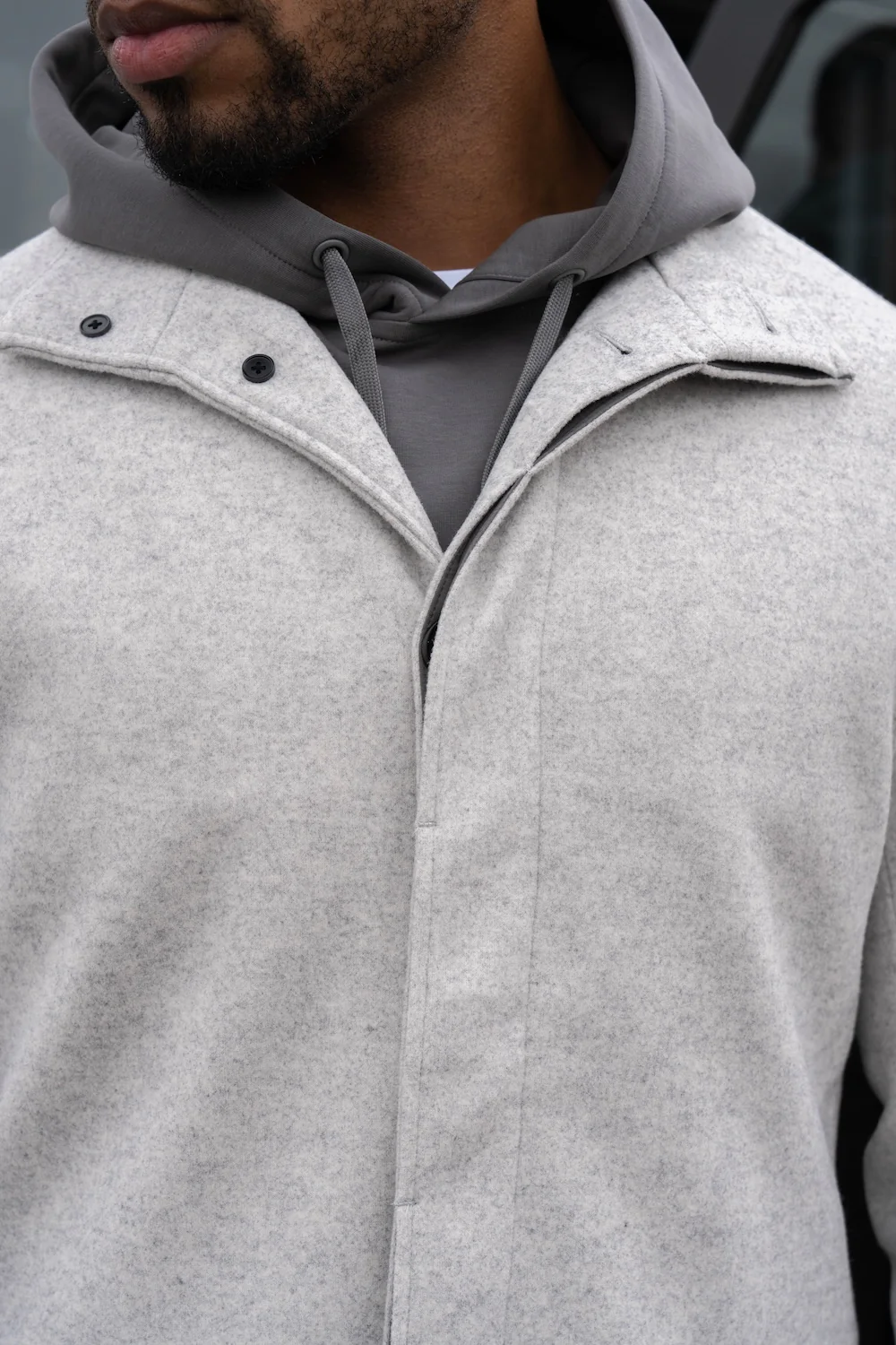 Funnel Neck Overcoat in Pale Grey - Image 5