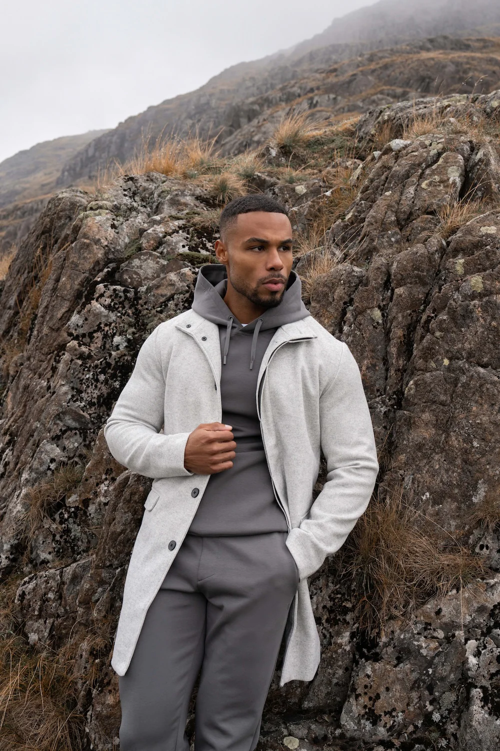 Funnel Neck Overcoat in Pale Grey - Image 6