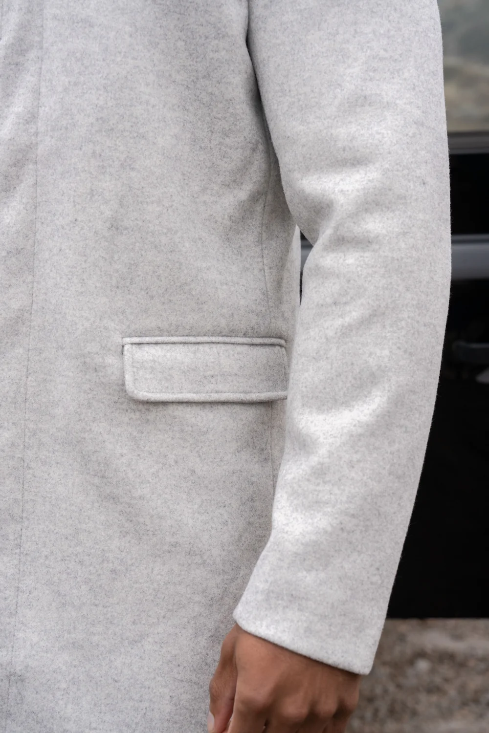 Funnel Neck Overcoat in Pale Grey - Image 7