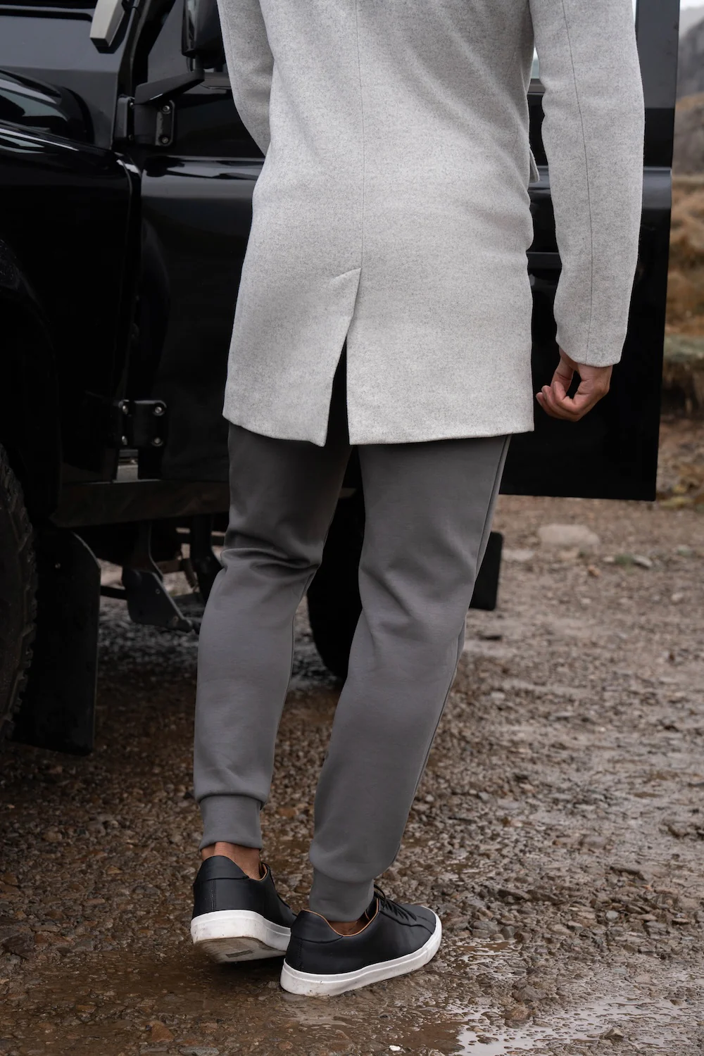 Funnel Neck Overcoat in Pale Grey - Image 8