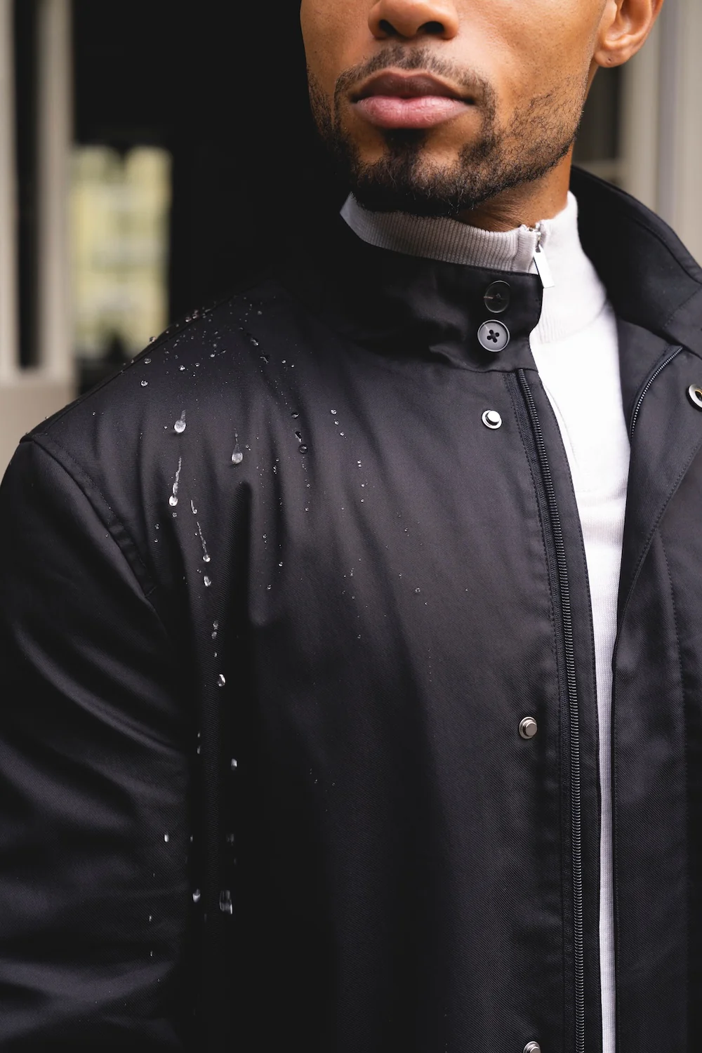 Funnel Neck Shower Resistant Coat in Black - Image 4