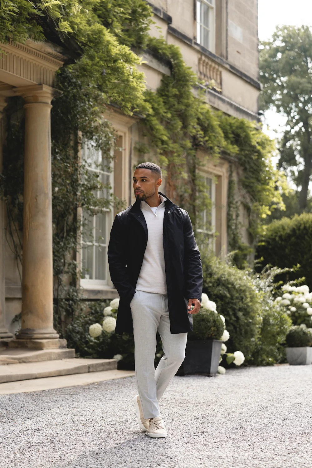 Funnel Neck Shower Resistant Coat in Black - Image 6