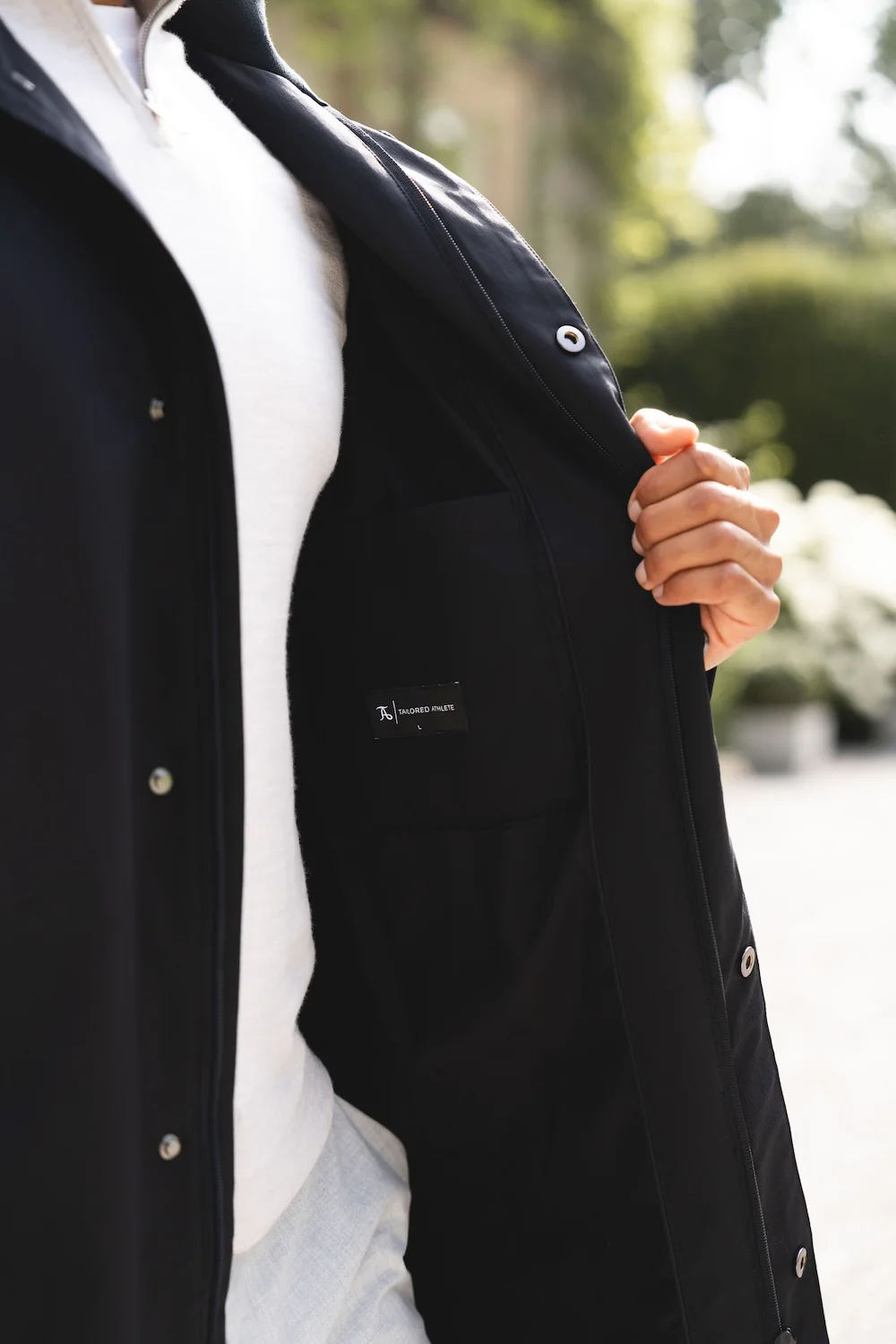 Funnel Neck Shower Resistant Coat in Black - Image 7