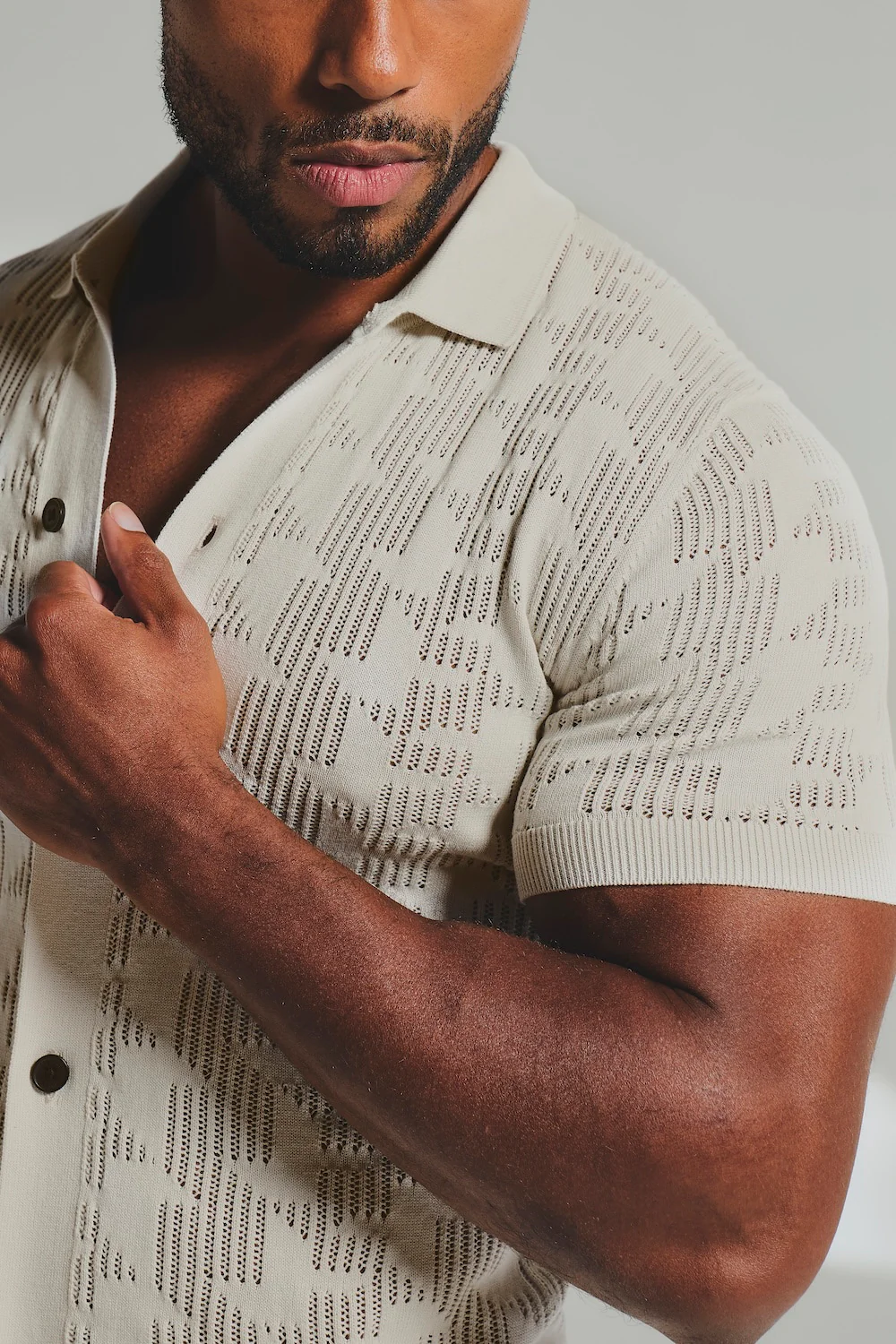 Geo Crochet Knitted Shirt in Neutral - Image 2
