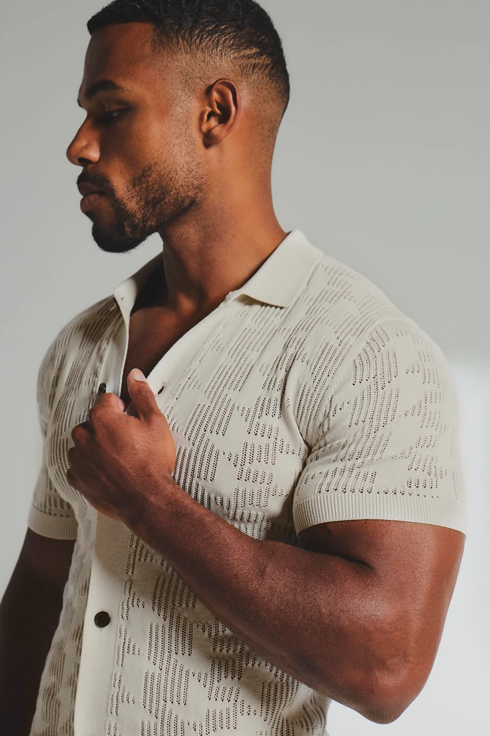 Geo Crochet Knitted Shirt in Neutral - Image 5