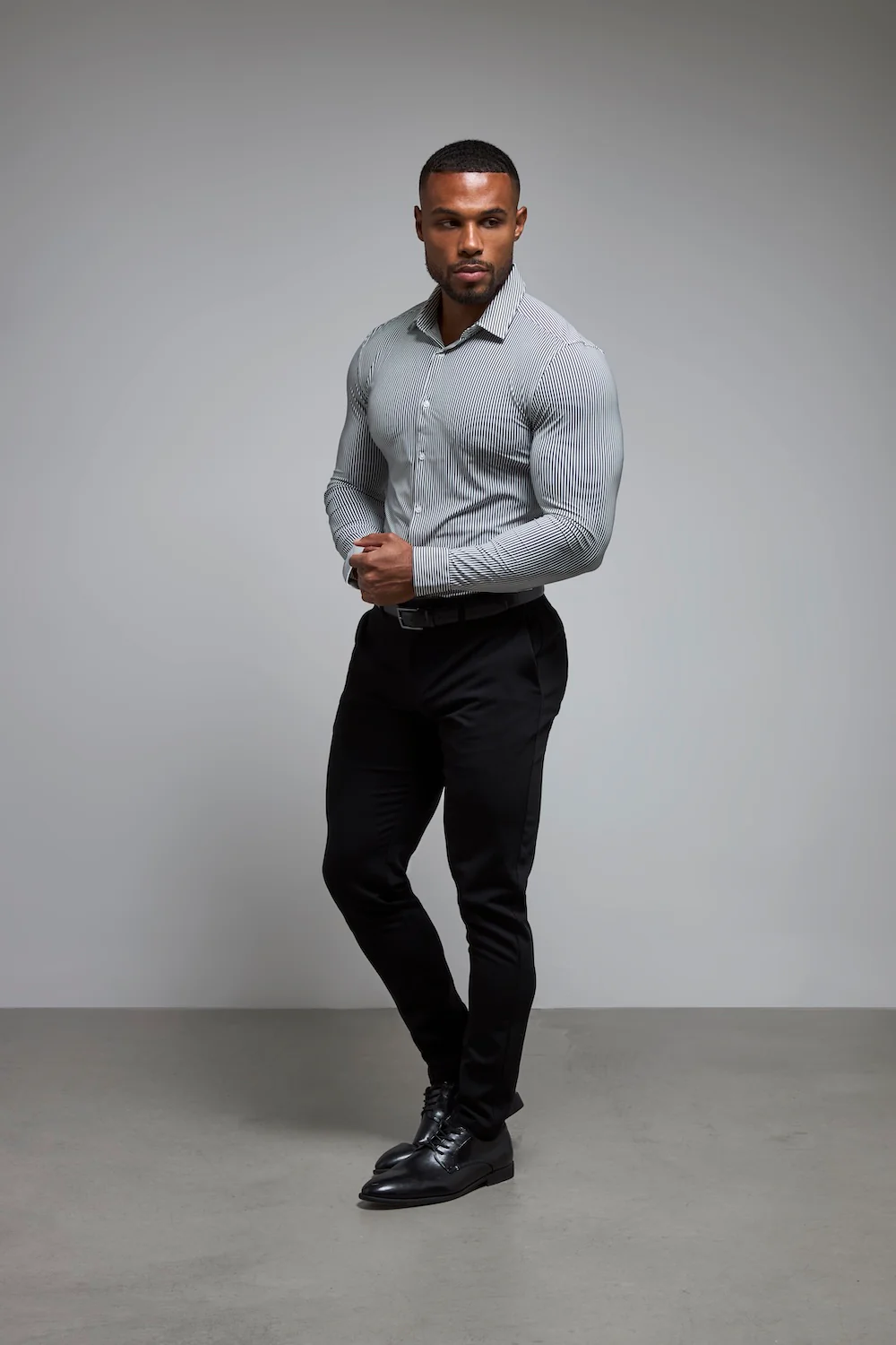 Striped Stretch Formal Shirt in Grey - Image 3
