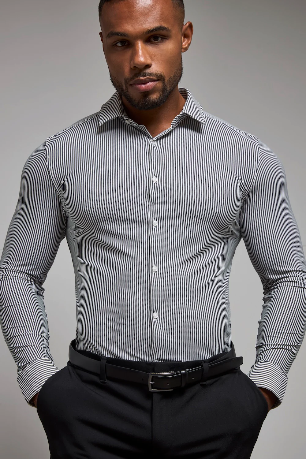 Striped Stretch Formal Shirt in Grey - Image 5