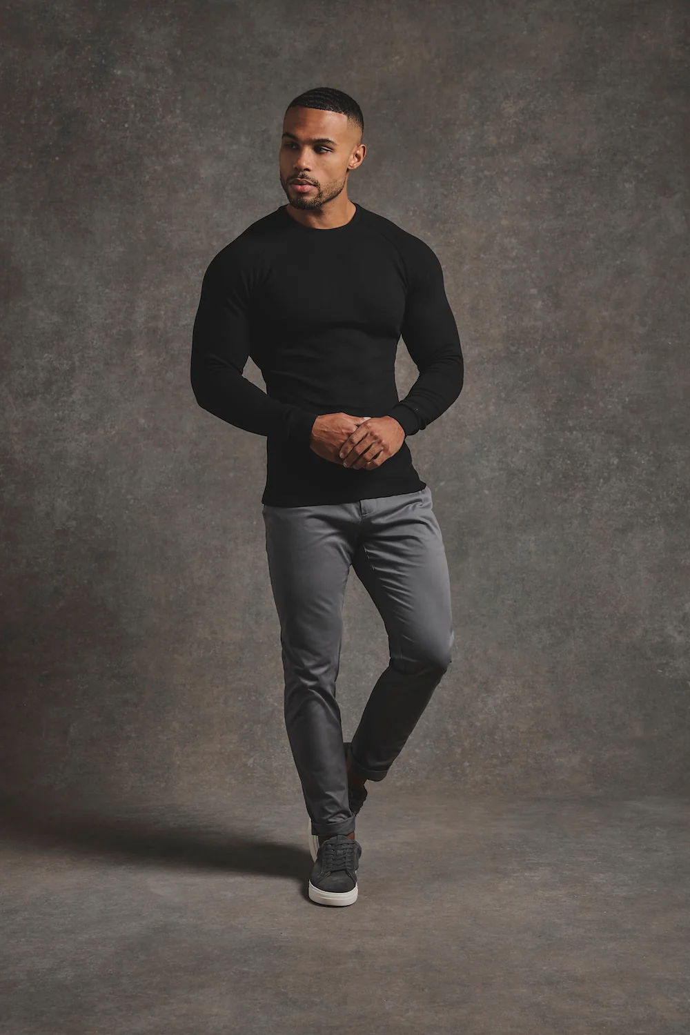 Heavy Weight Textured Crew Neck in Black - Image 2