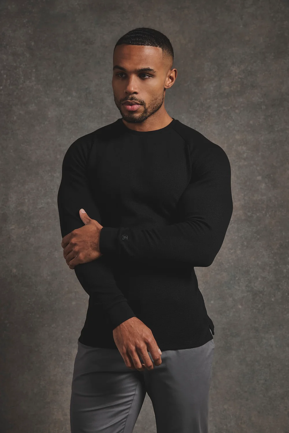 Heavy Weight Textured Crew Neck in Black - Image 3