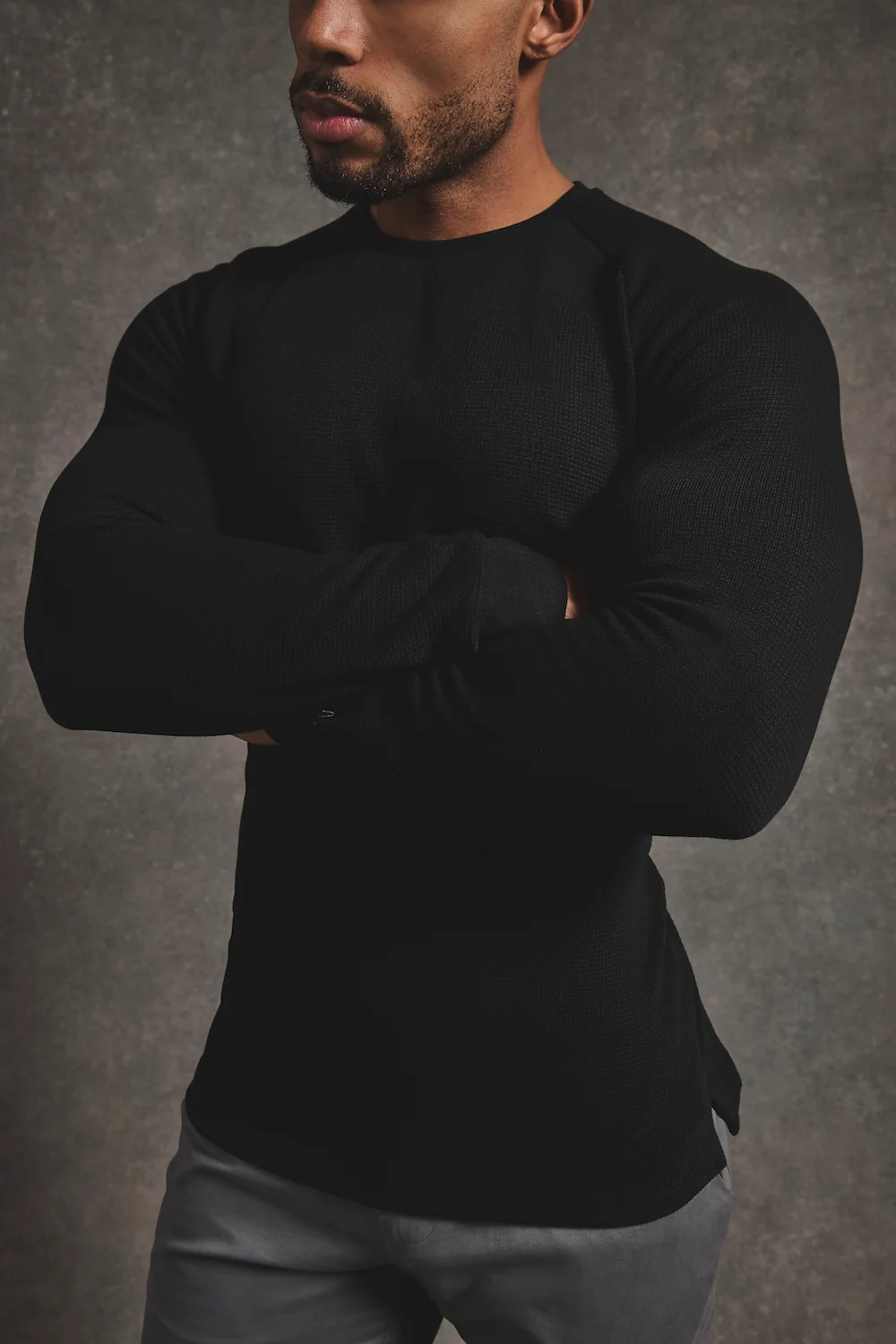 Heavy Weight Textured Crew Neck in Black - Image 5