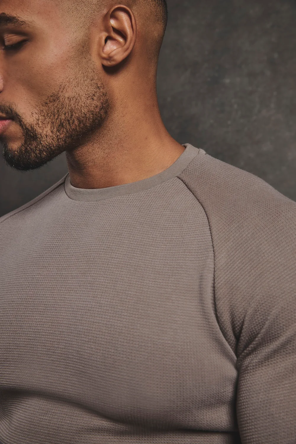Heavy Weight Textured Crew Neck in Soft Khaki - Image 3