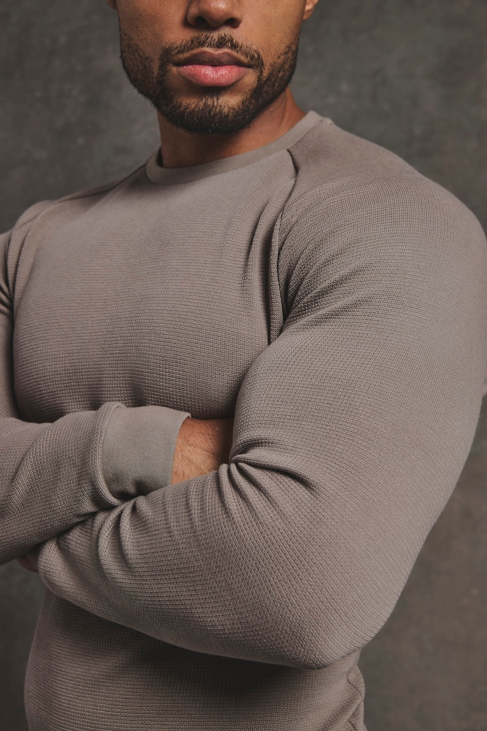 Heavy Weight Textured Crew Neck in Soft Khaki - Image 4
