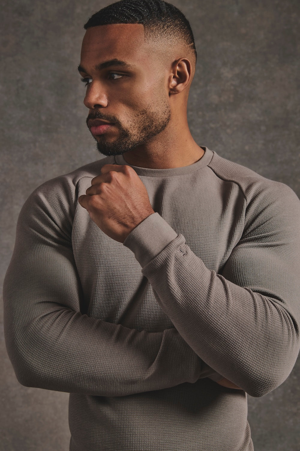 Heavy Weight Textured Crew Neck in Soft Khaki - Image 5