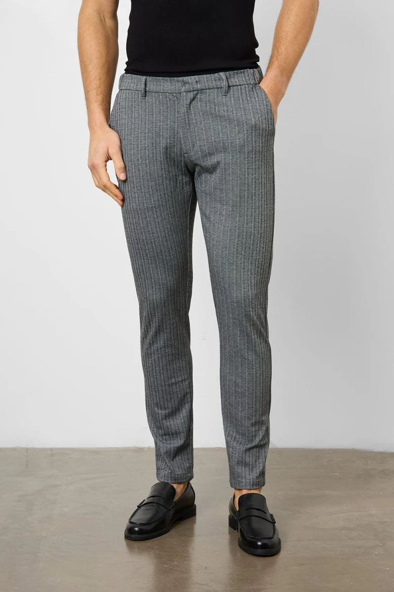 Herringbone Stripe Trousers in Dark Grey - Image 4