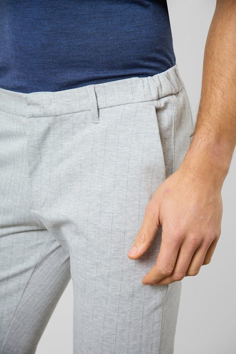 Herringbone Stripe Trouser in Pale Grey - Image 3