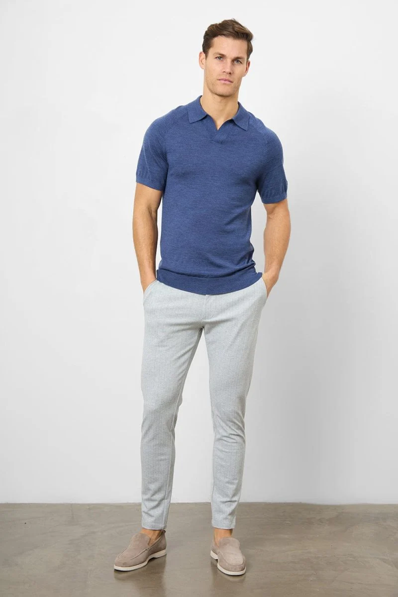 Herringbone Stripe Trouser in Pale Grey - Image 4