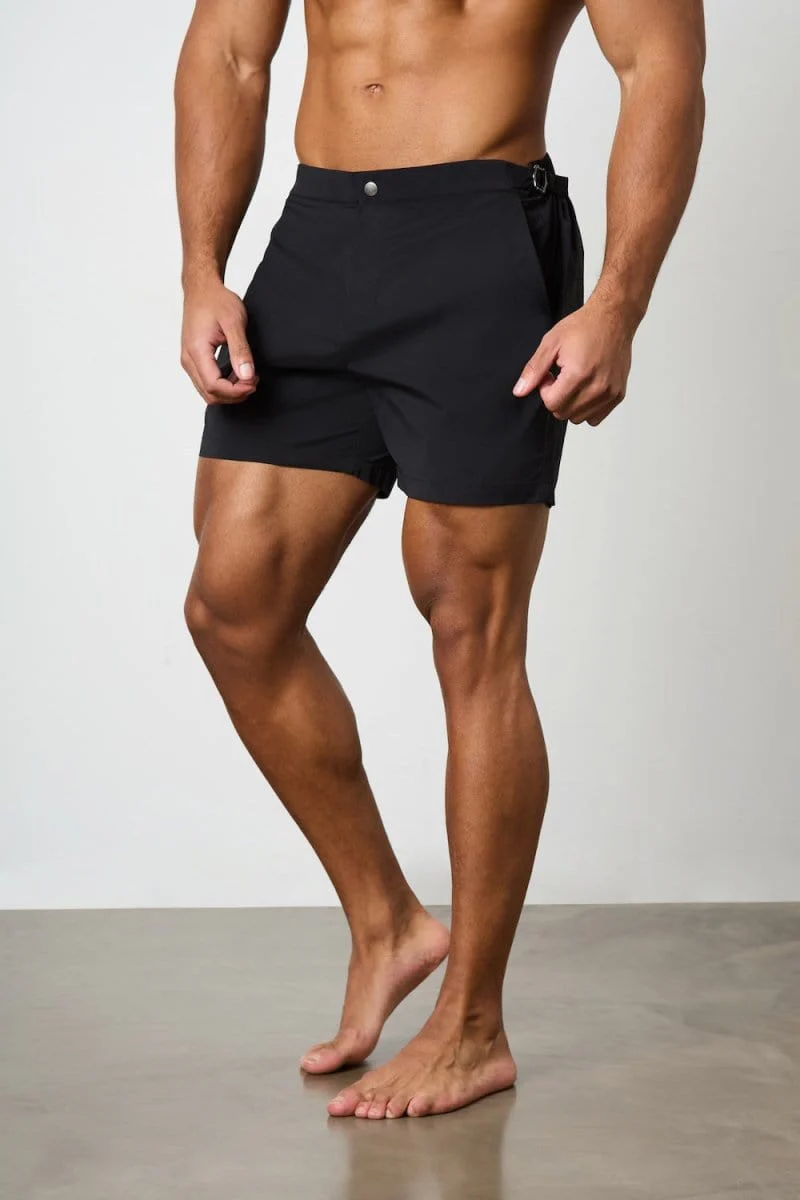 Quick Dry Hybrid Side Adjuster Swim Shorts in Black