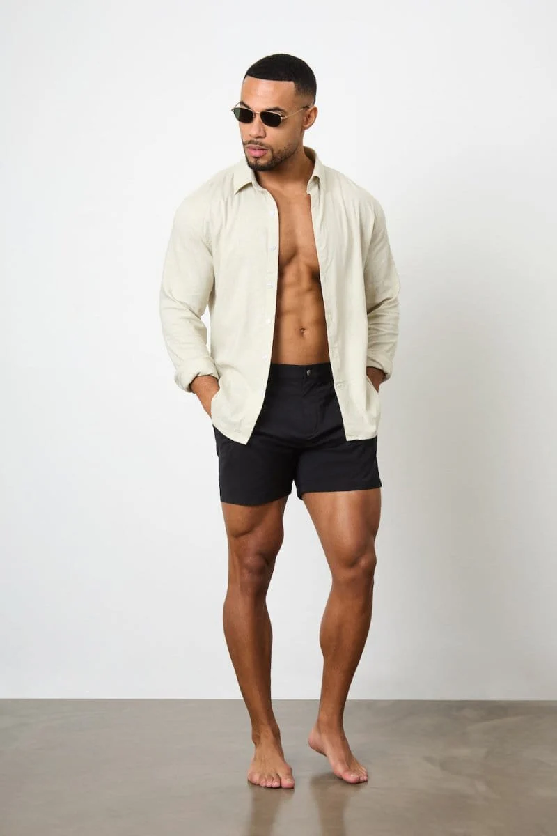 Quick Dry Hybrid Side Adjuster Swim Shorts in Black - Image 2