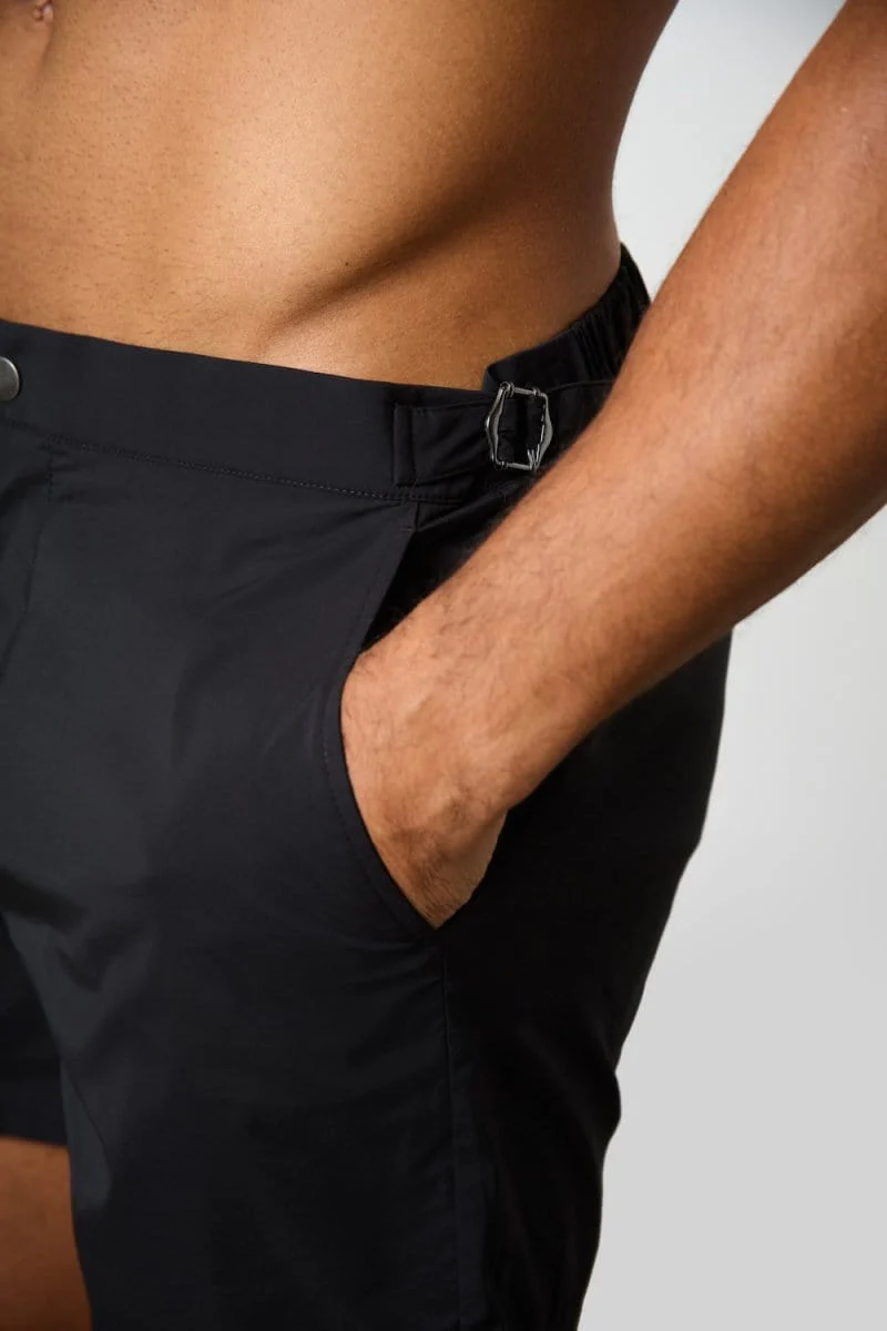 Quick Dry Hybrid Side Adjuster Swim Shorts in Black - Image 3