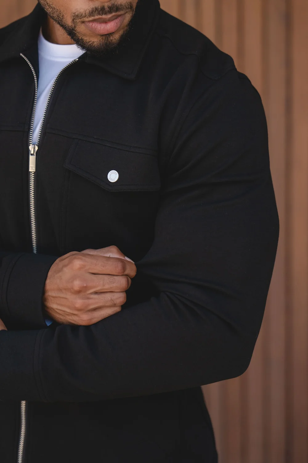 Interlock Jersey Zip Through Shacket in Black - Image 2
