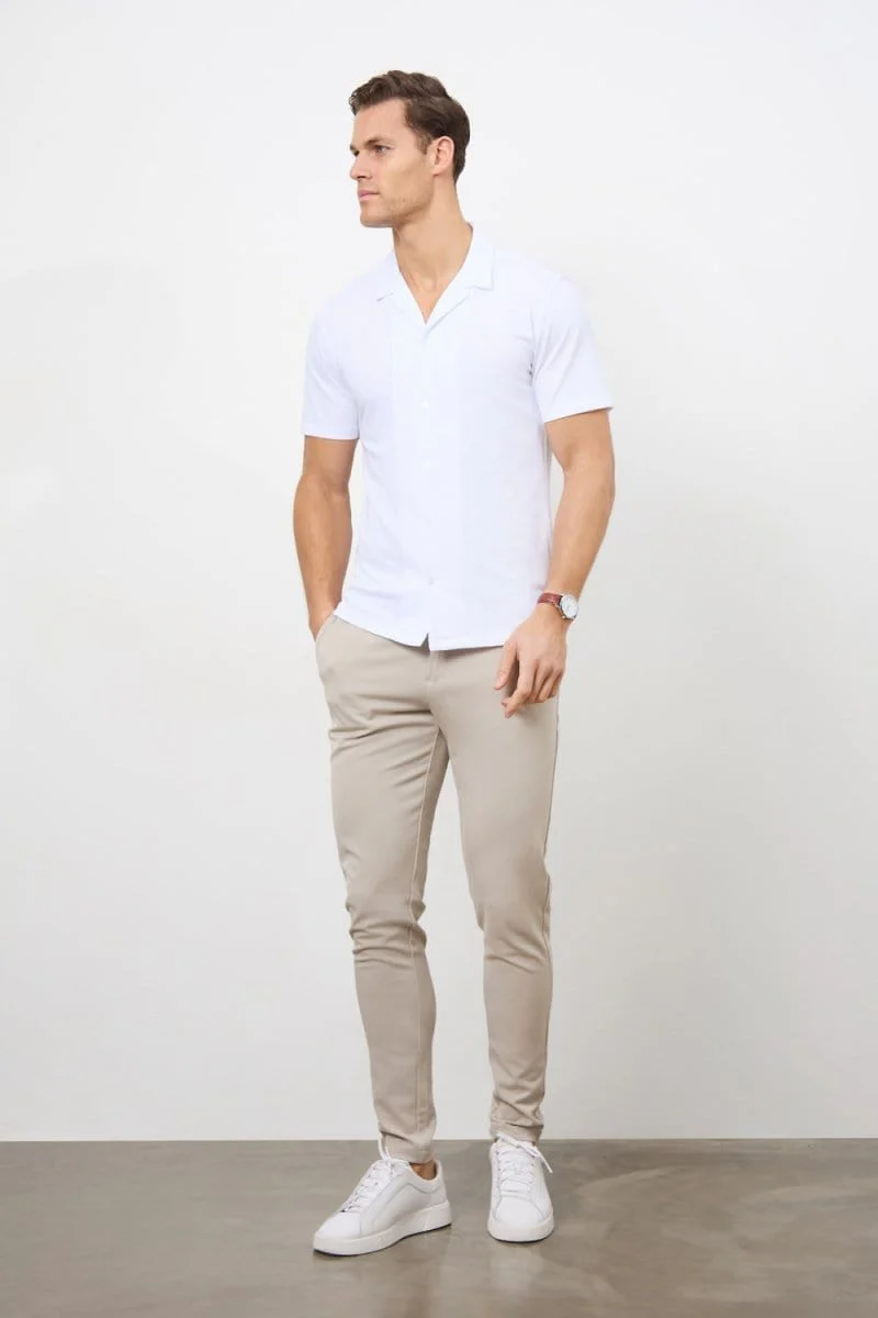 Jersey Cuban Collar Shirt in White - Image 4