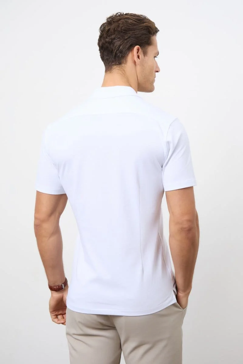 Jersey Cuban Collar Shirt in White - Image 6