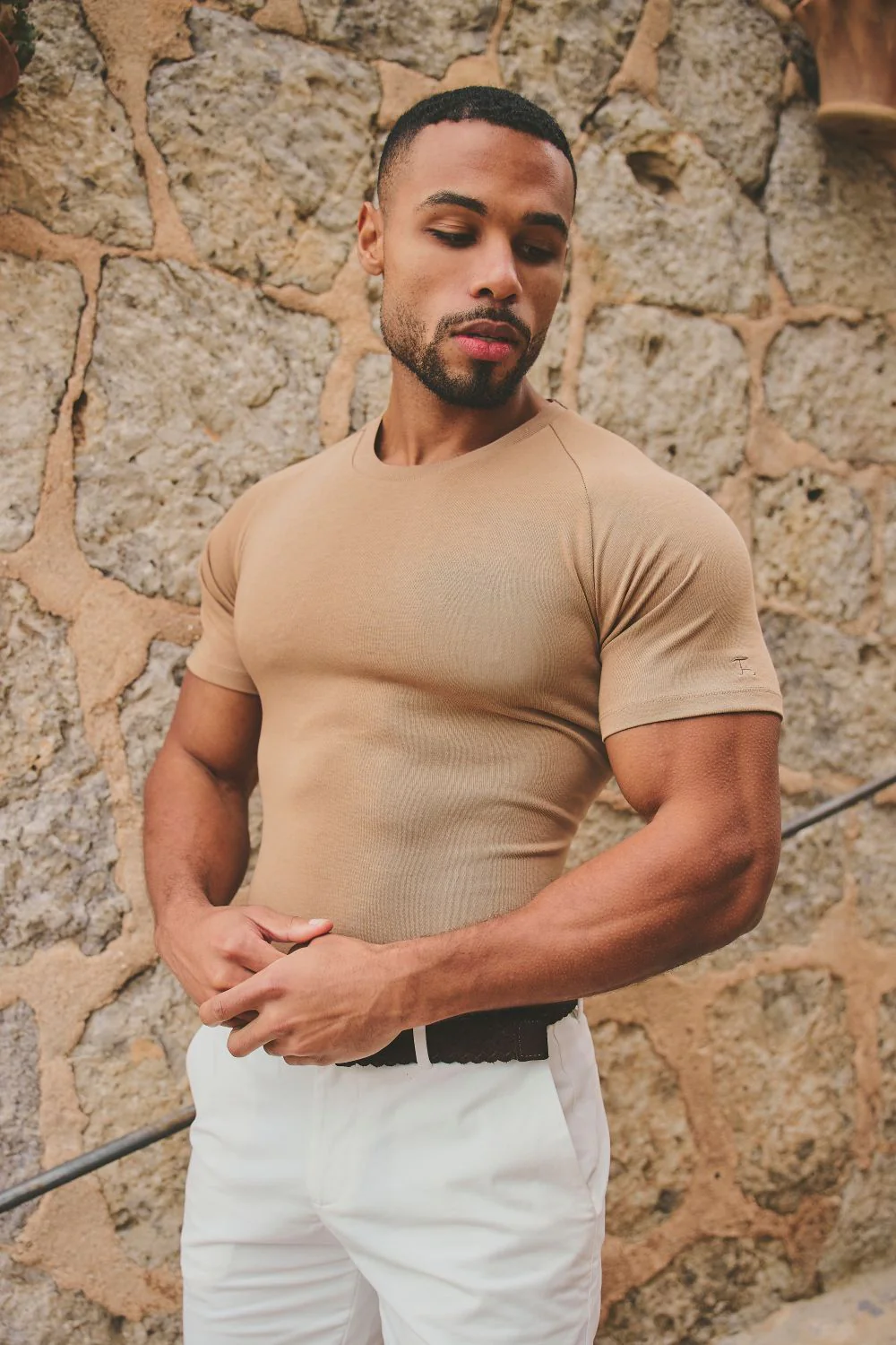 Knit Look T-Shirt in Tan - Image 6