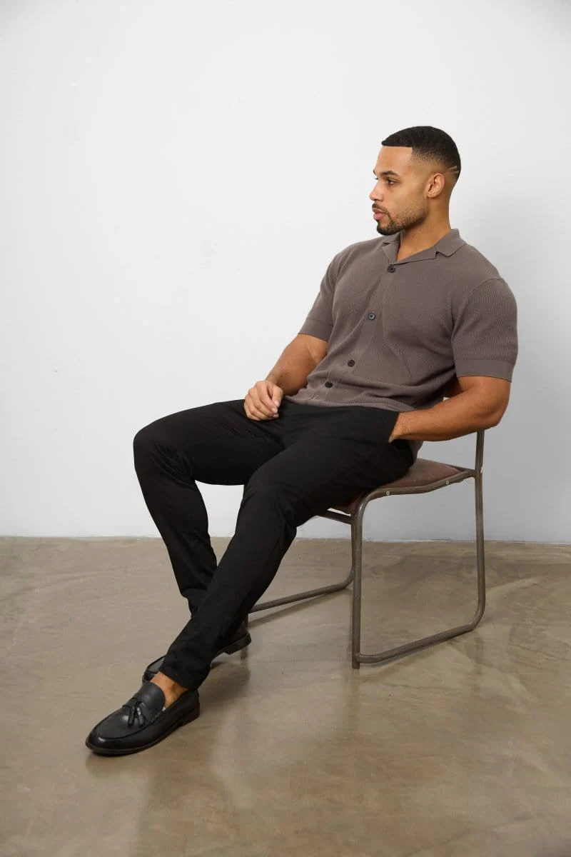 Knitted Cuban Collar Shirt in Dark Mole - Image 2