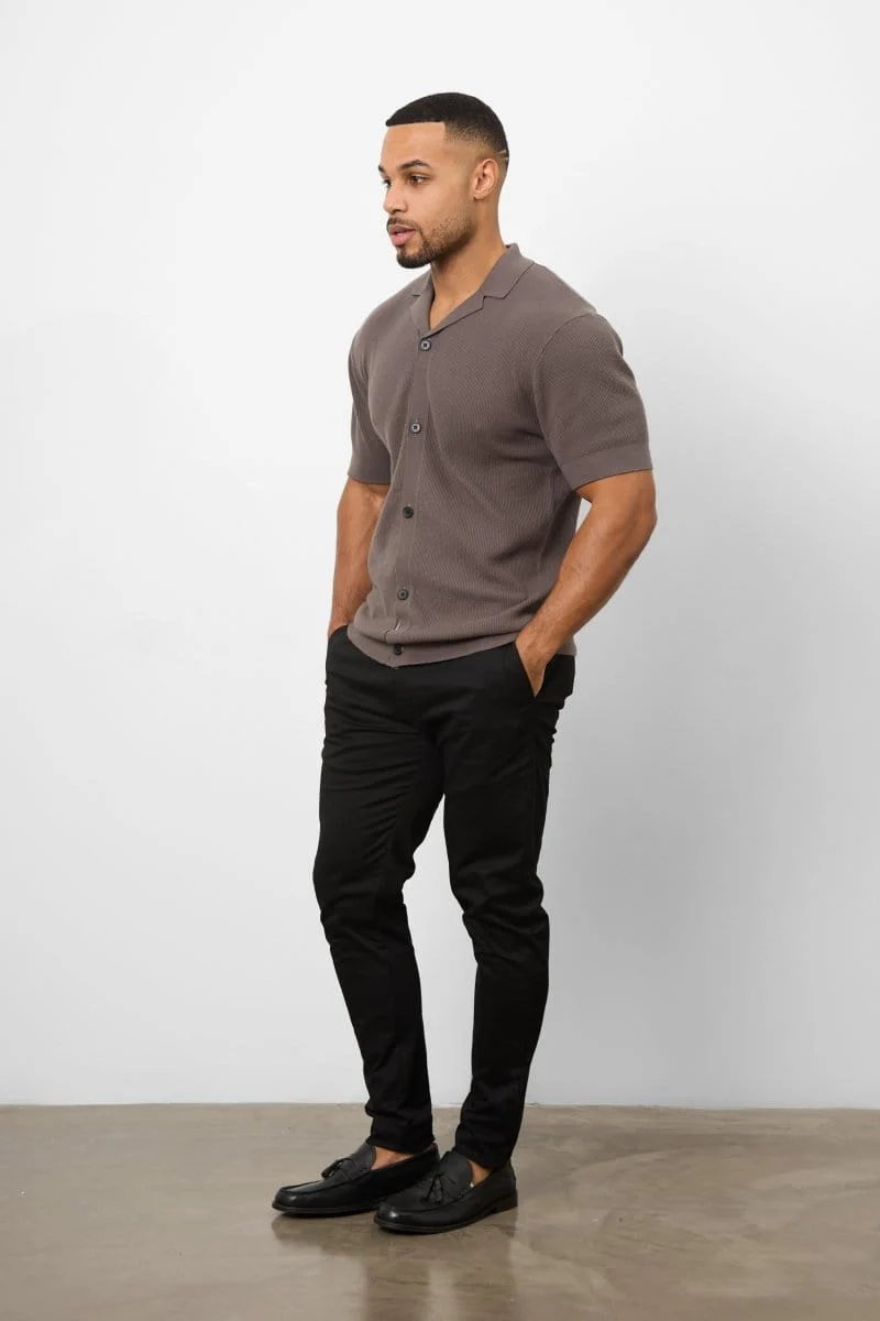Knitted Cuban Collar Shirt in Dark Mole - Image 6