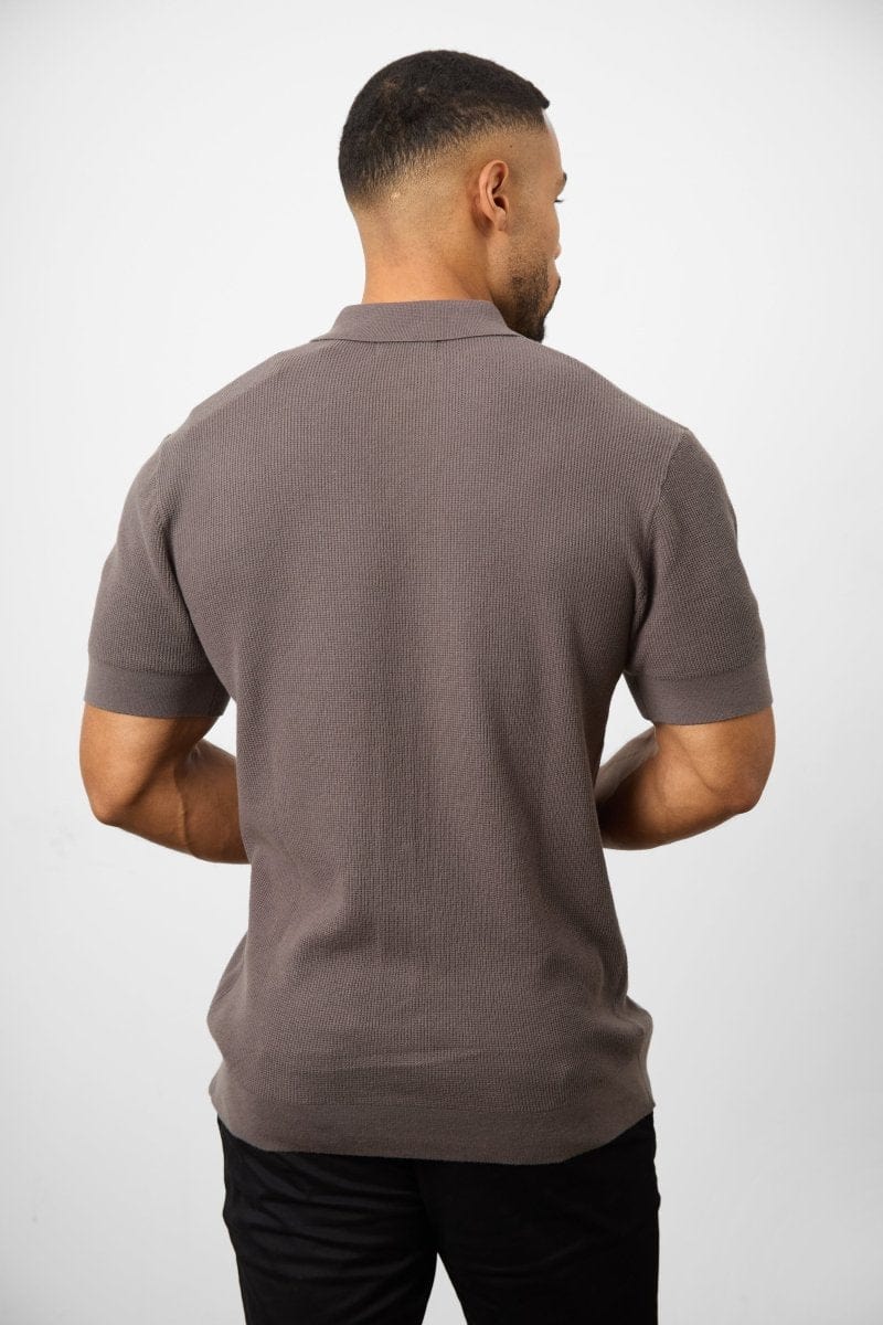 Knitted Cuban Collar Shirt in Dark Mole - Image 7