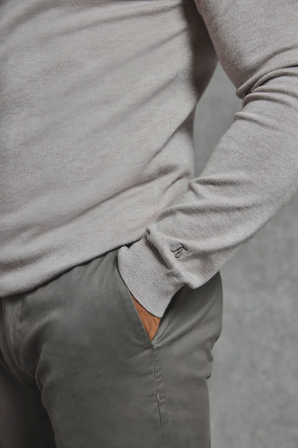 Knitted Half Zip Polo Shirt in Dark Oatmeal - Image 4