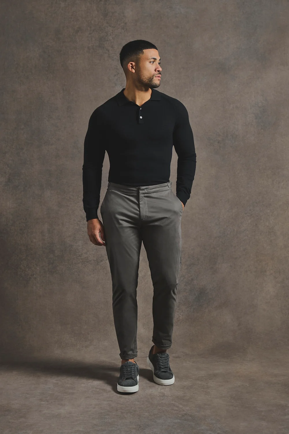 Knitted Polo Shirt in Black - Image 2