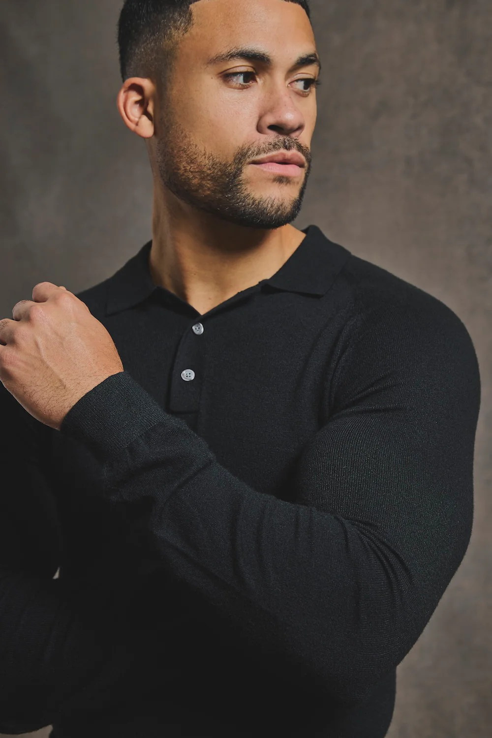 Knitted Polo Shirt in Black - Image 5