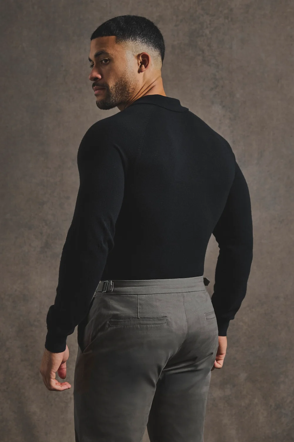 Knitted Polo Shirt in Black - Image 6