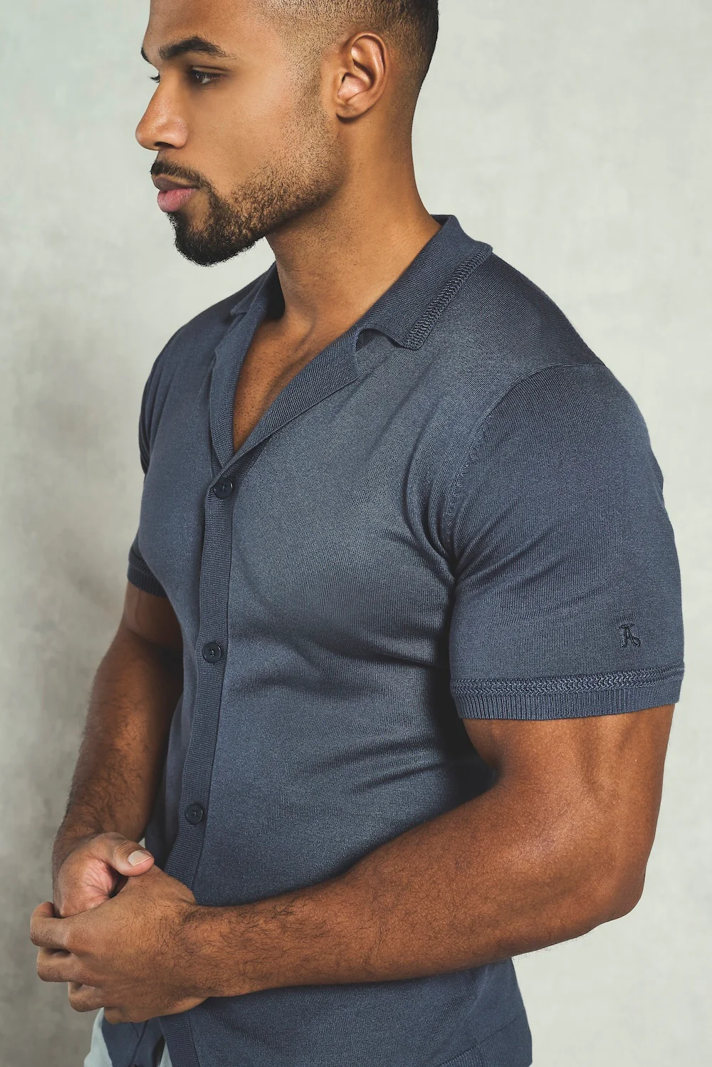 Knitted Shirt in Slate Blue - Image 4