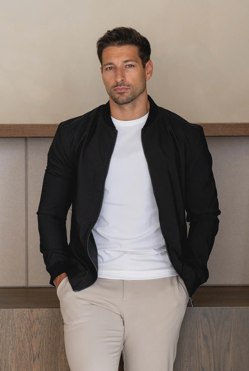Light Weight Bomber Jacket in Black - Image 3
