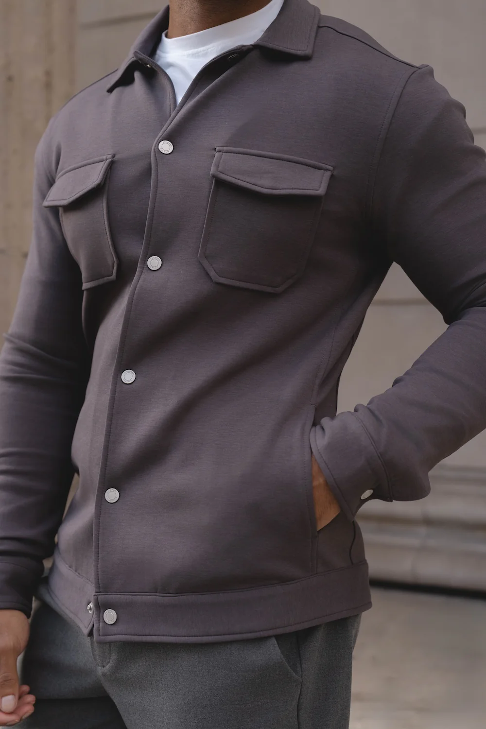 Lined Jersey Shacket in Dark Mole - Image 2