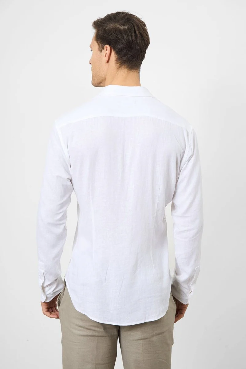 Stretch Linen Blend Button Through Shirt in White - Image 7