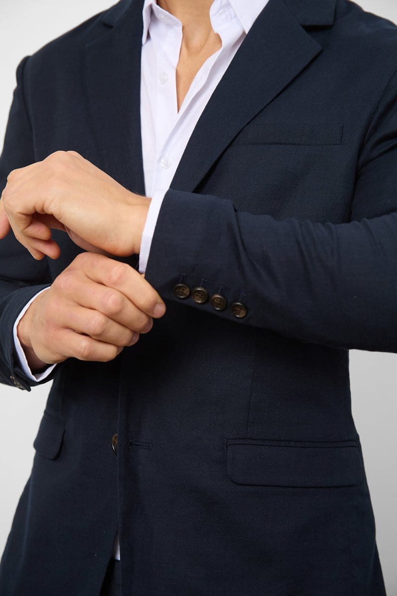 Stretch Linen Blend Suit Jacket in Navy - Image 6