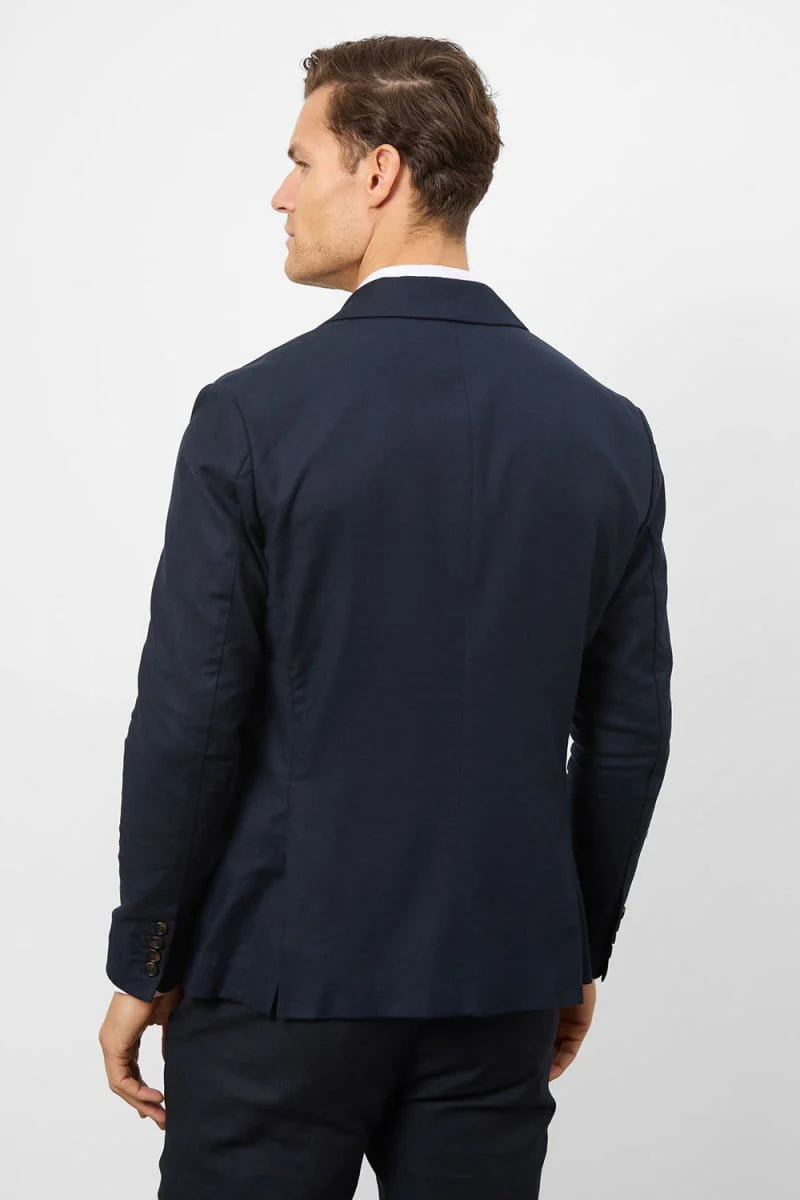 Stretch Linen Blend Suit Jacket in Navy - Image 7