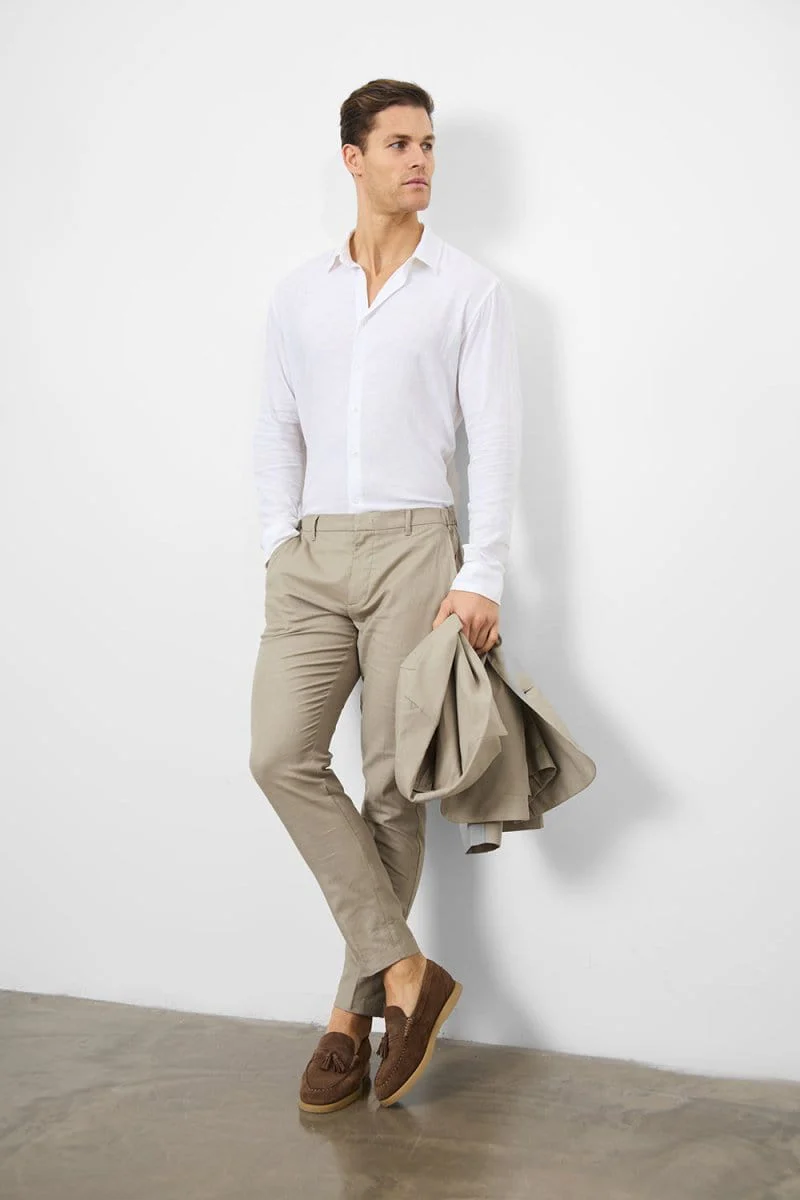Stretch Linen Blend Suit Trousers in Dark Stone - Image 2