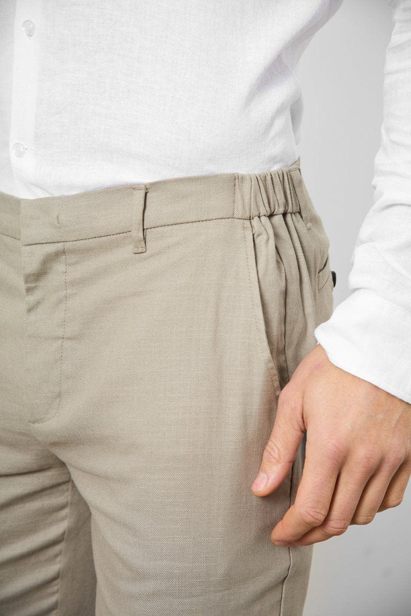 Stretch Linen Blend Suit Trousers in Dark Stone - Image 3