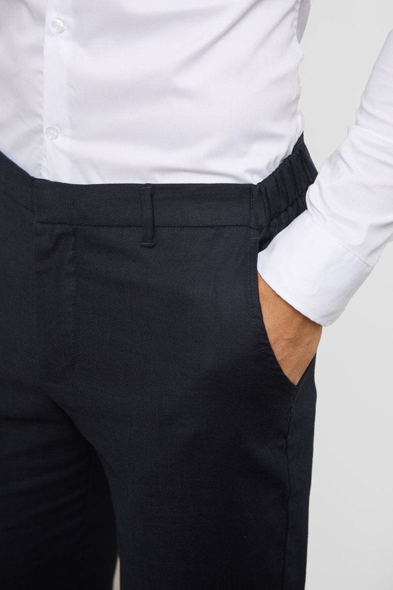 Stretch Linen Blend Suit Trousers in Navy - Image 3