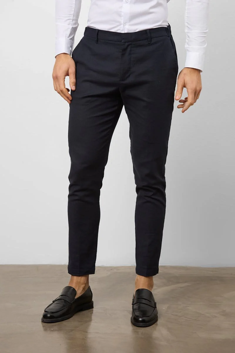 Stretch Linen Blend Suit Trousers in Navy - Image 4