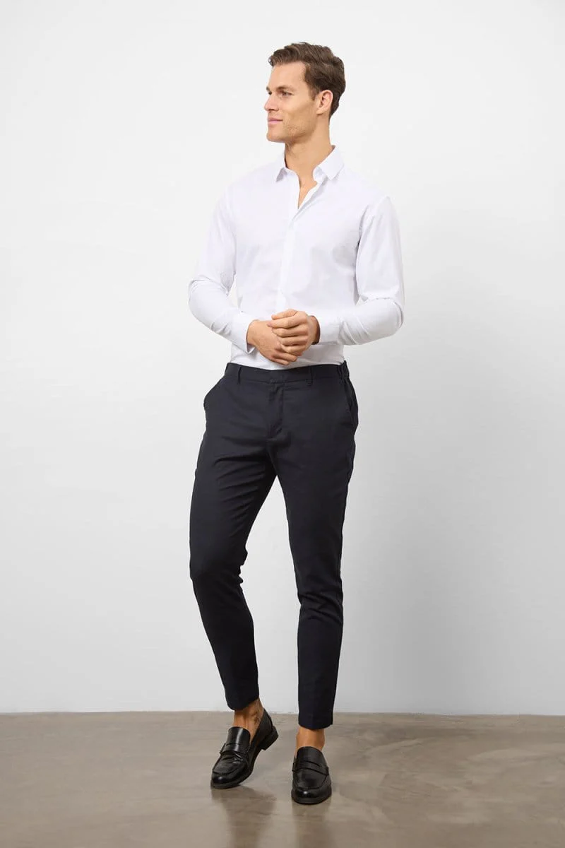 Stretch Linen Blend Suit Trousers in Navy - Image 5