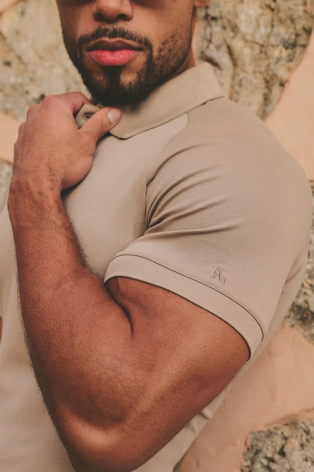 Luxe Smart Polo Shirt in Stone - Image 2