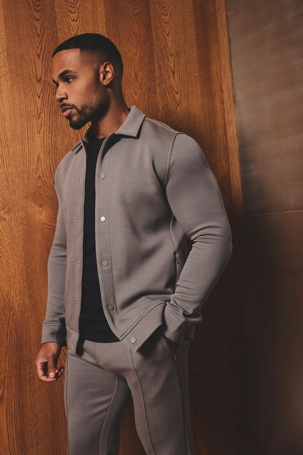 Luxe Sweat Shacket in Mushroom - Image 10