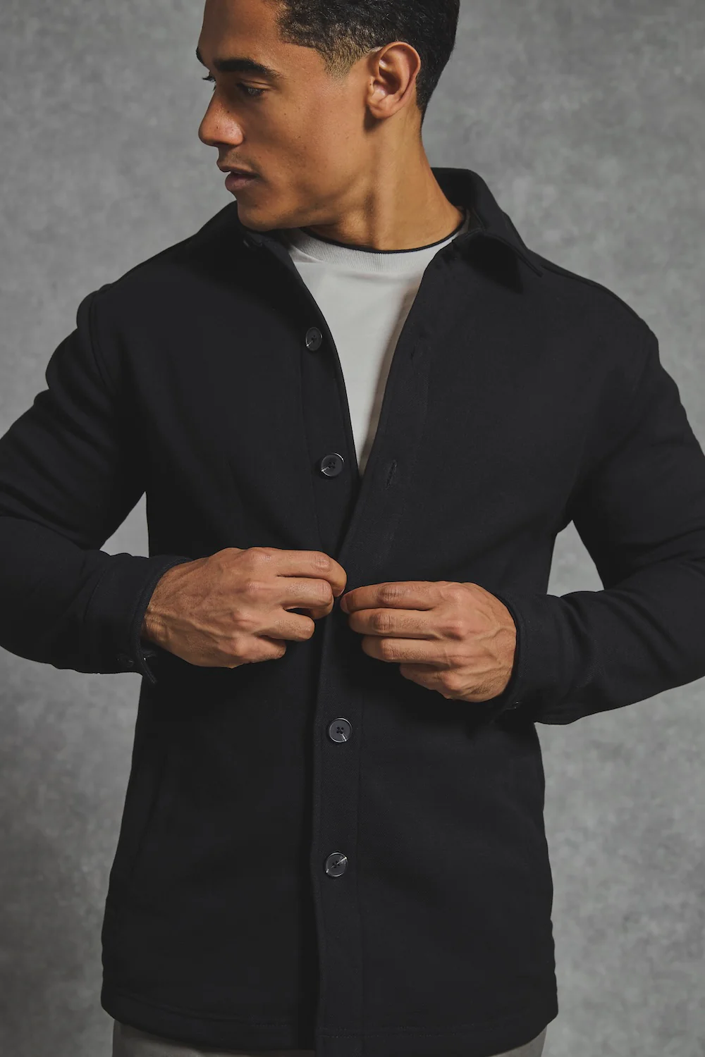 Melange Woven Shacket in Black