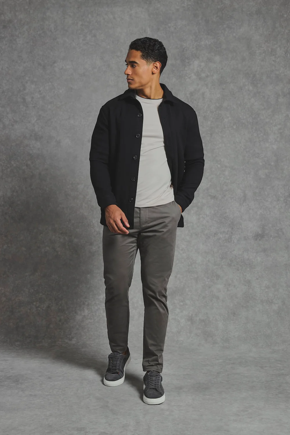 Melange Woven Shacket in Black - Image 2