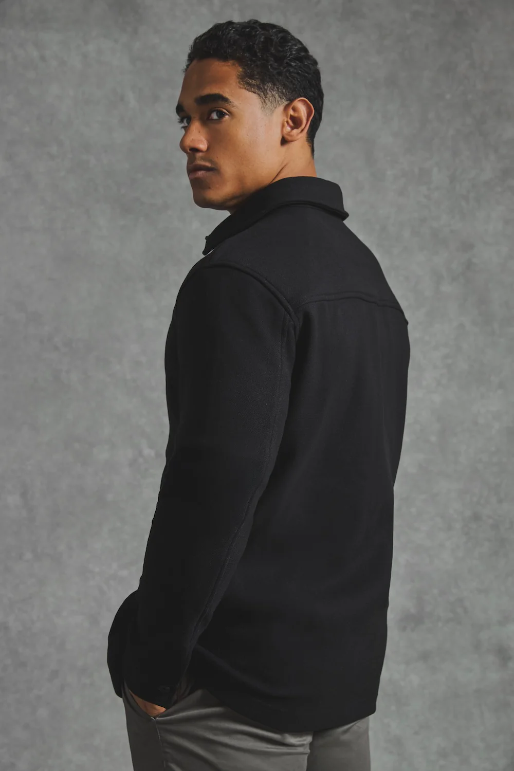 Melange Woven Shacket in Black - Image 6